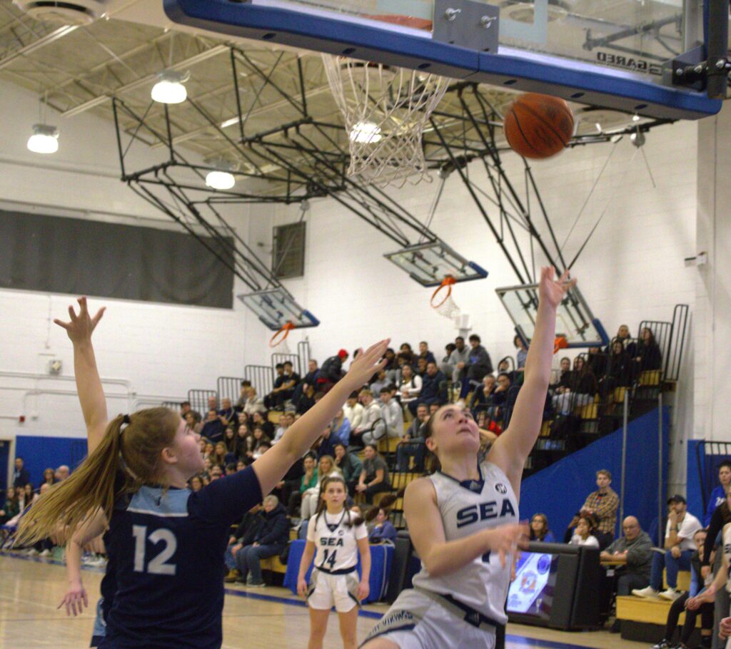 A group of women playing basketball in the Borough President's Cup Tournament.